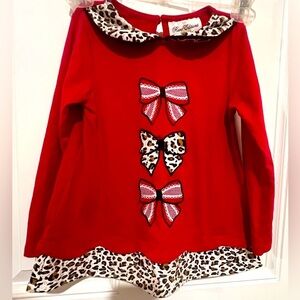Rare Editions Girls Red Leopard & Lace Bow Design Flare Top in Size 5